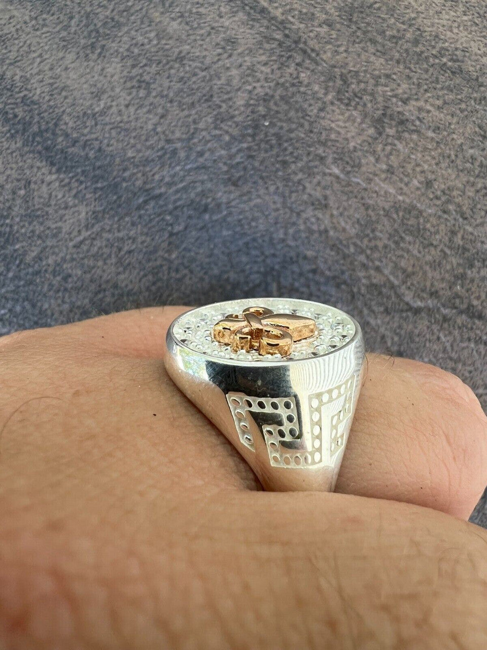 HarlemBling Real Solid 925 Sterling Silver Iced CZ Pinky Ring Hip Hop French Fleur De Lis