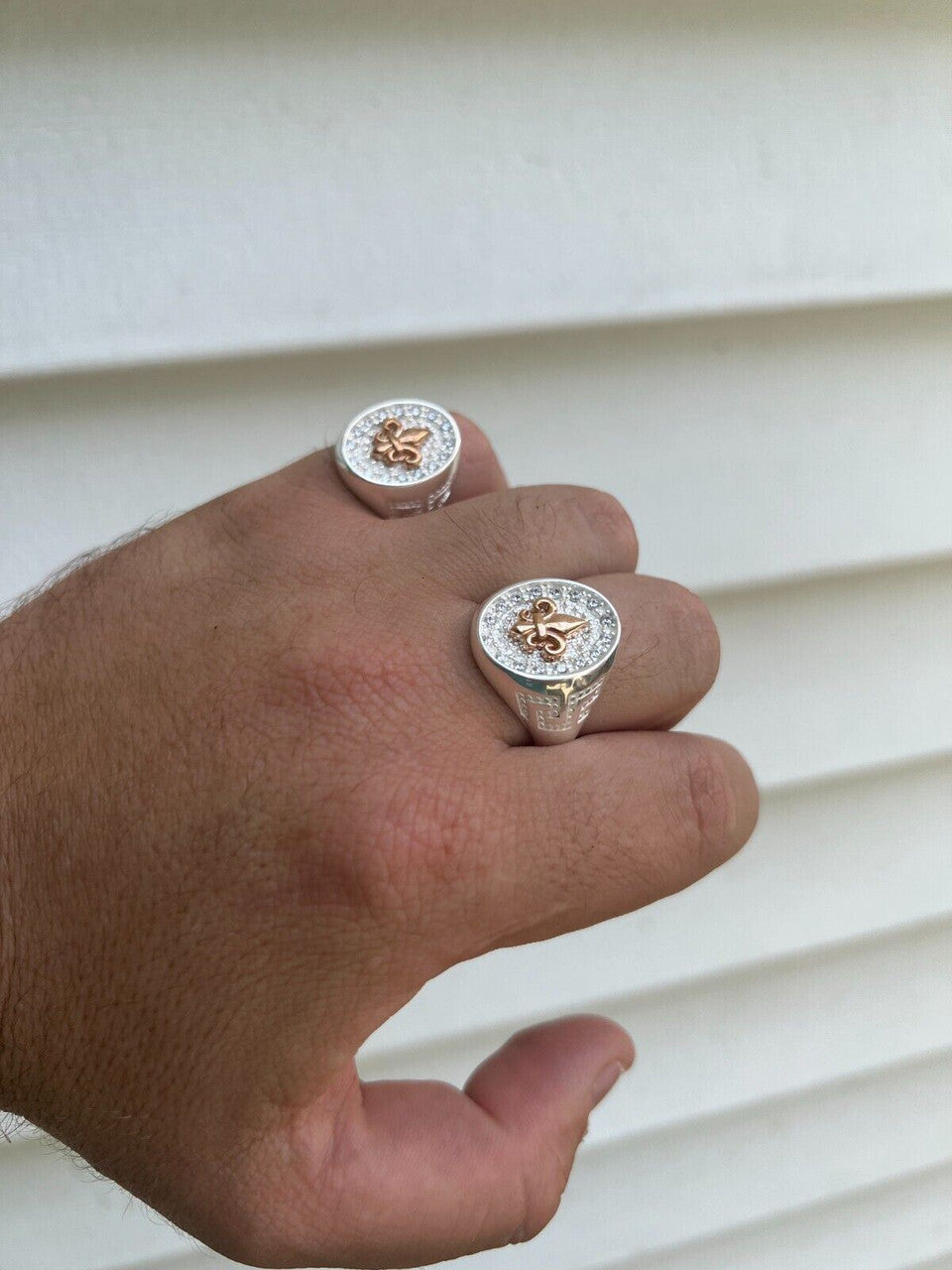 HarlemBling Real Solid 925 Sterling Silver Iced CZ Pinky Ring Hip Hop French Fleur De Lis