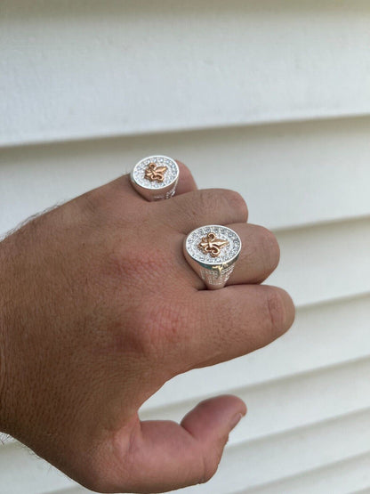 HarlemBling Real Solid 925 Sterling Silver Iced CZ Pinky Ring Hip Hop French Fleur De Lis