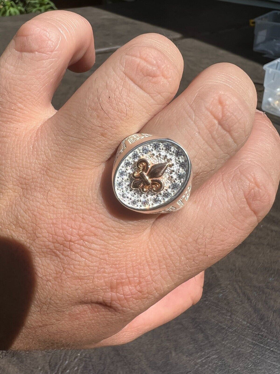 HarlemBling Real Solid 925 Sterling Silver Iced CZ Pinky Ring Hip Hop French Fleur De Lis