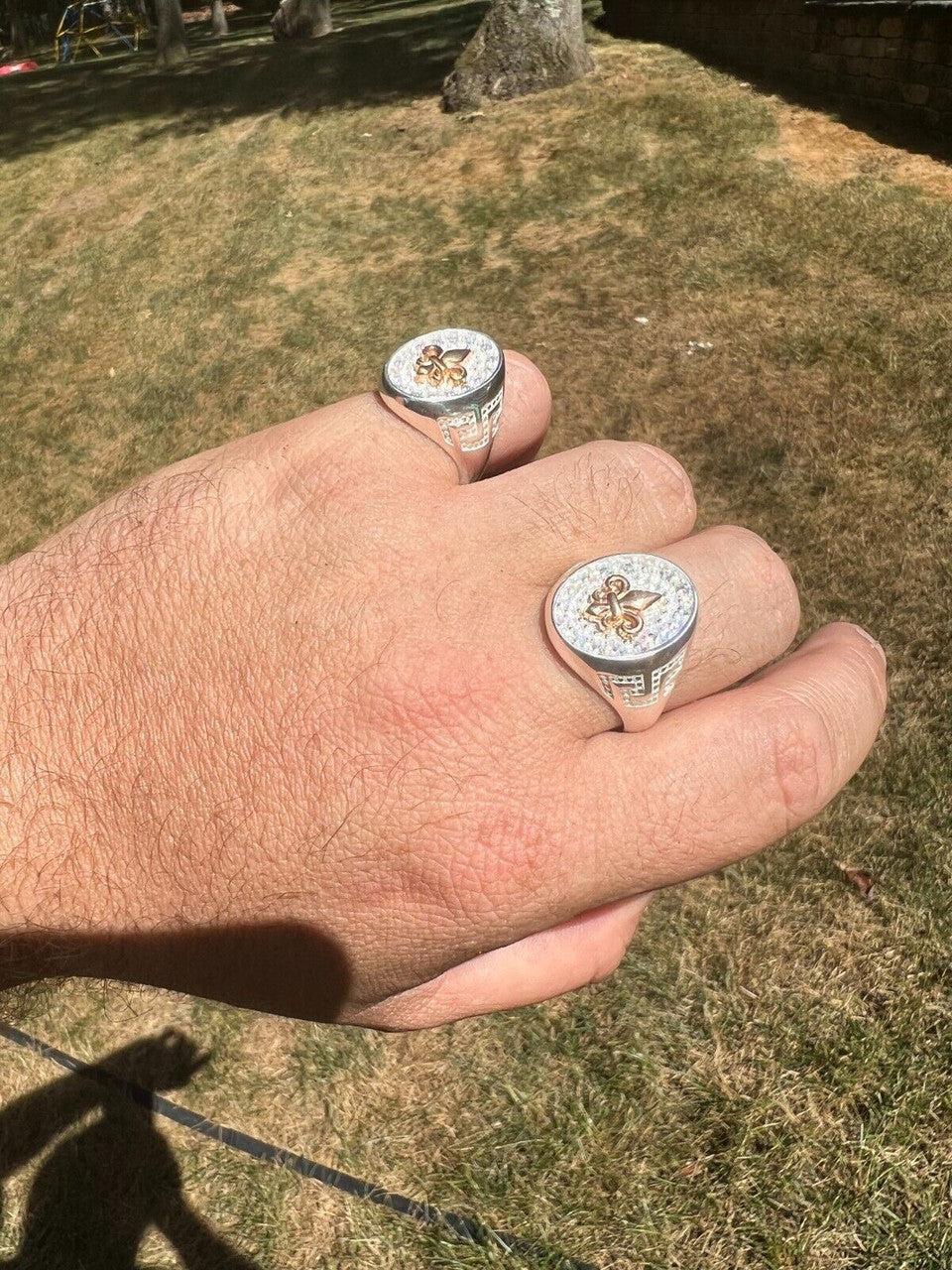 HarlemBling Real Solid 925 Sterling Silver Iced CZ Pinky Ring Hip Hop French Fleur De Lis