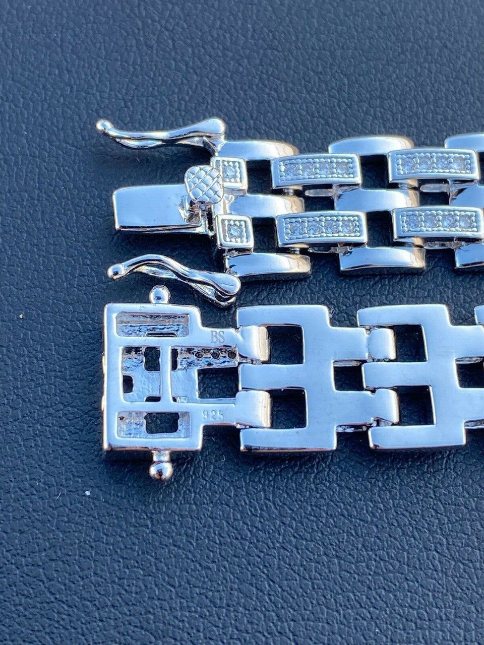 HarlemBling Real Solid 925 Sterling Silver Iced Hip Hop Mens Presidential Link Bracelet 12mm