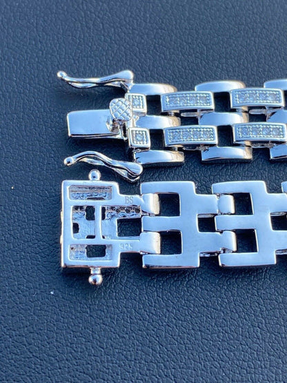 HarlemBling Real Solid 925 Sterling Silver Iced Hip Hop Mens Presidential Link Bracelet 12mm