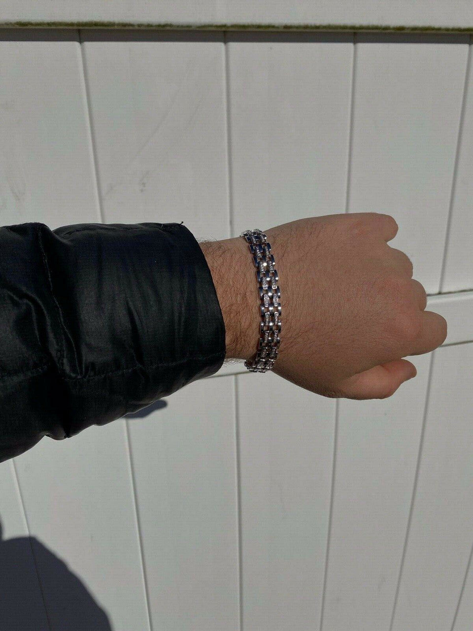 HarlemBling Real Solid 925 Sterling Silver Iced Hip Hop Mens Presidential Link Bracelet 12mm