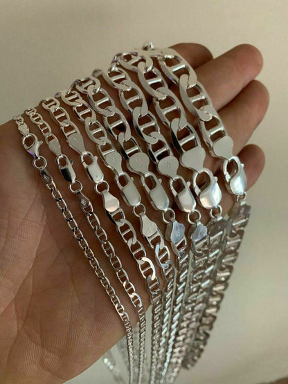 HarlemBling Real Solid 925 Sterling Silver Mariner Link Chain Or Bracelet ITALY 3-12mm Mens