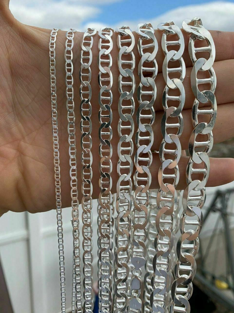 HarlemBling Real Solid 925 Sterling Silver Mariner Link Chain Or Bracelet ITALY 3-12mm Mens