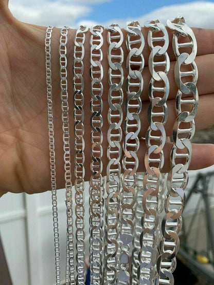 HarlemBling Real Solid 925 Sterling Silver Mariner Link Chain Or Bracelet ITALY 3-12mm Mens