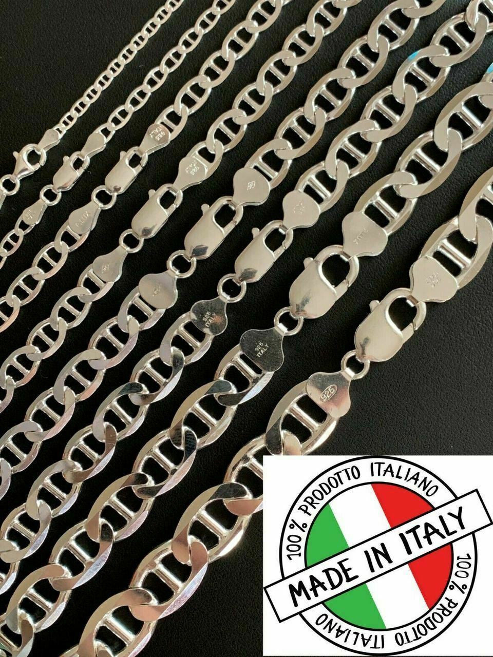 HarlemBling Real Solid 925 Sterling Silver Mariner Link Chain Or Bracelet ITALY 3-12mm Mens