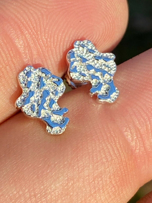 HarlemBling Real Solid 925 Sterling Silver Men Ladies Gold Nugget Small Earrings Plain Studs