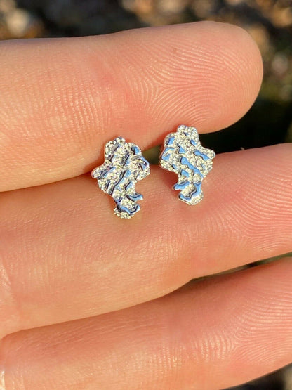 HarlemBling Real Solid 925 Sterling Silver Men Ladies Gold Nugget Small Earrings Plain Studs