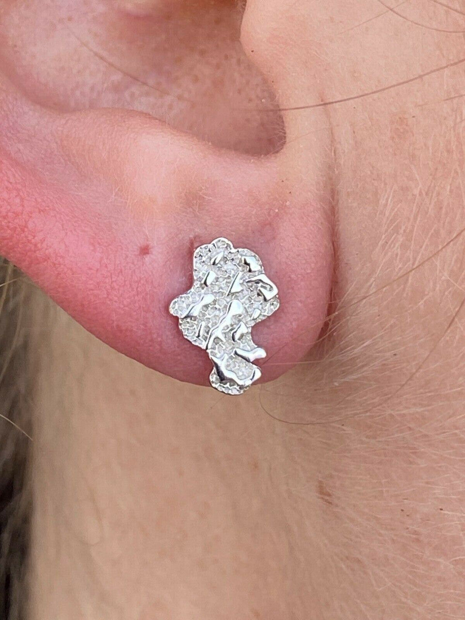 HarlemBling Real Solid 925 Sterling Silver Men Ladies Gold Nugget Small Earrings Plain Studs