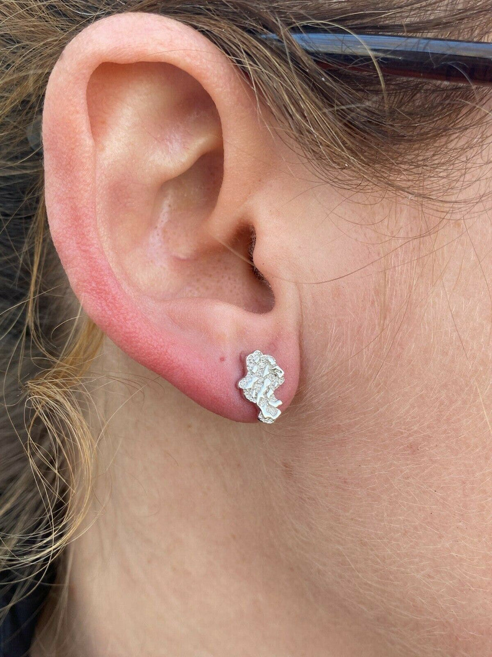 HarlemBling Real Solid 925 Sterling Silver Men Ladies Gold Nugget Small Earrings Plain Studs