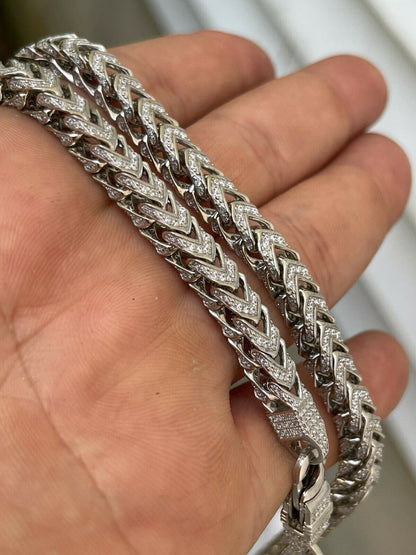 HarlemBling Real Solid 925 Sterling Silver Mens Franco Chain 6mm Thick ICED Diamond 18-30