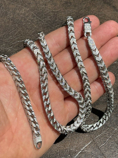 HarlemBling Real Solid 925 Sterling Silver Mens Franco Chain 6mm Thick ICED Diamond 18-30