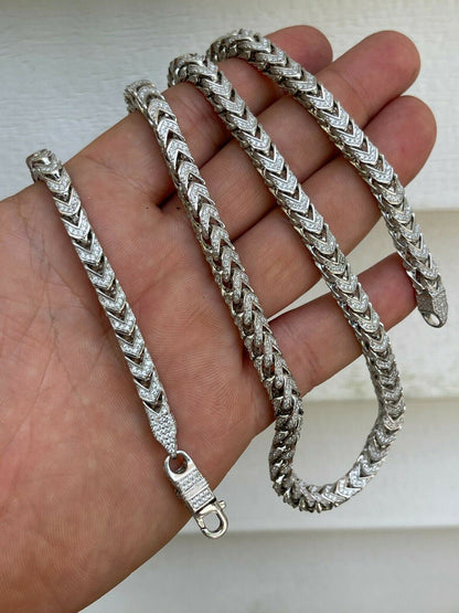 HarlemBling Real Solid 925 Sterling Silver Mens Franco Chain 6mm Thick ICED Diamond 18-30