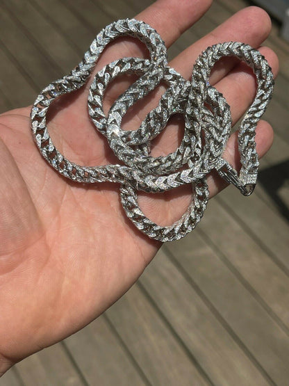 HarlemBling Real Solid 925 Sterling Silver Mens Franco Chain 6mm Thick ICED Diamond 18-30