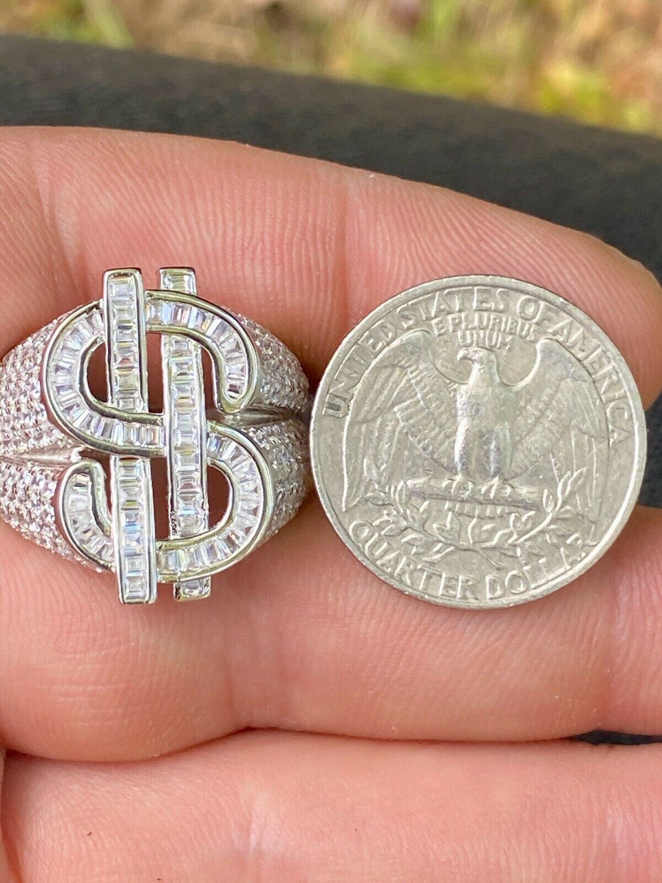 HarlemBling Real Solid 925 Sterling Silver Mens Hip Hop Dollar Sign dollar Iced Pimped Out Ring