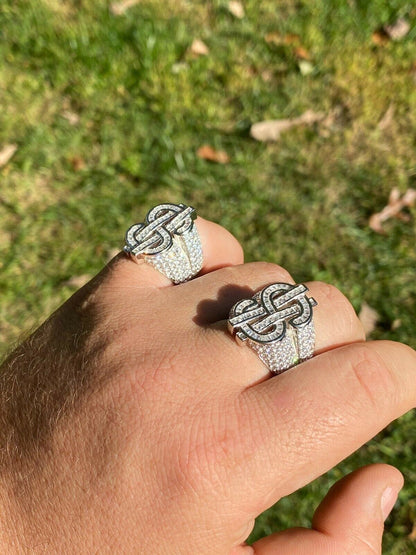 HarlemBling Real Solid 925 Sterling Silver Mens Hip Hop Dollar Sign dollar Iced Pimped Out Ring