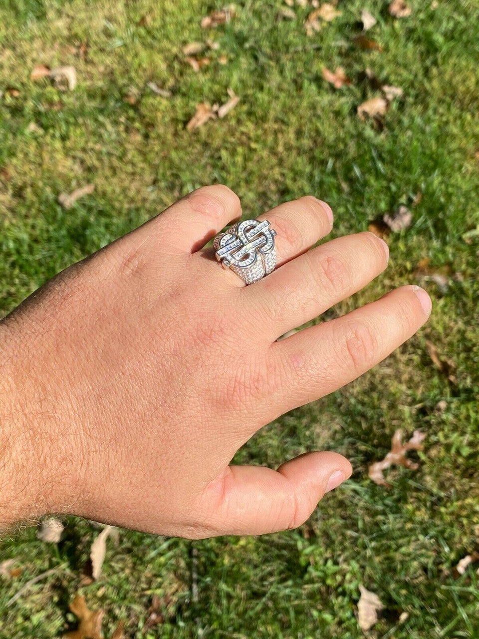 HarlemBling Real Solid 925 Sterling Silver Mens Hip Hop Dollar Sign dollar Iced Pimped Out Ring