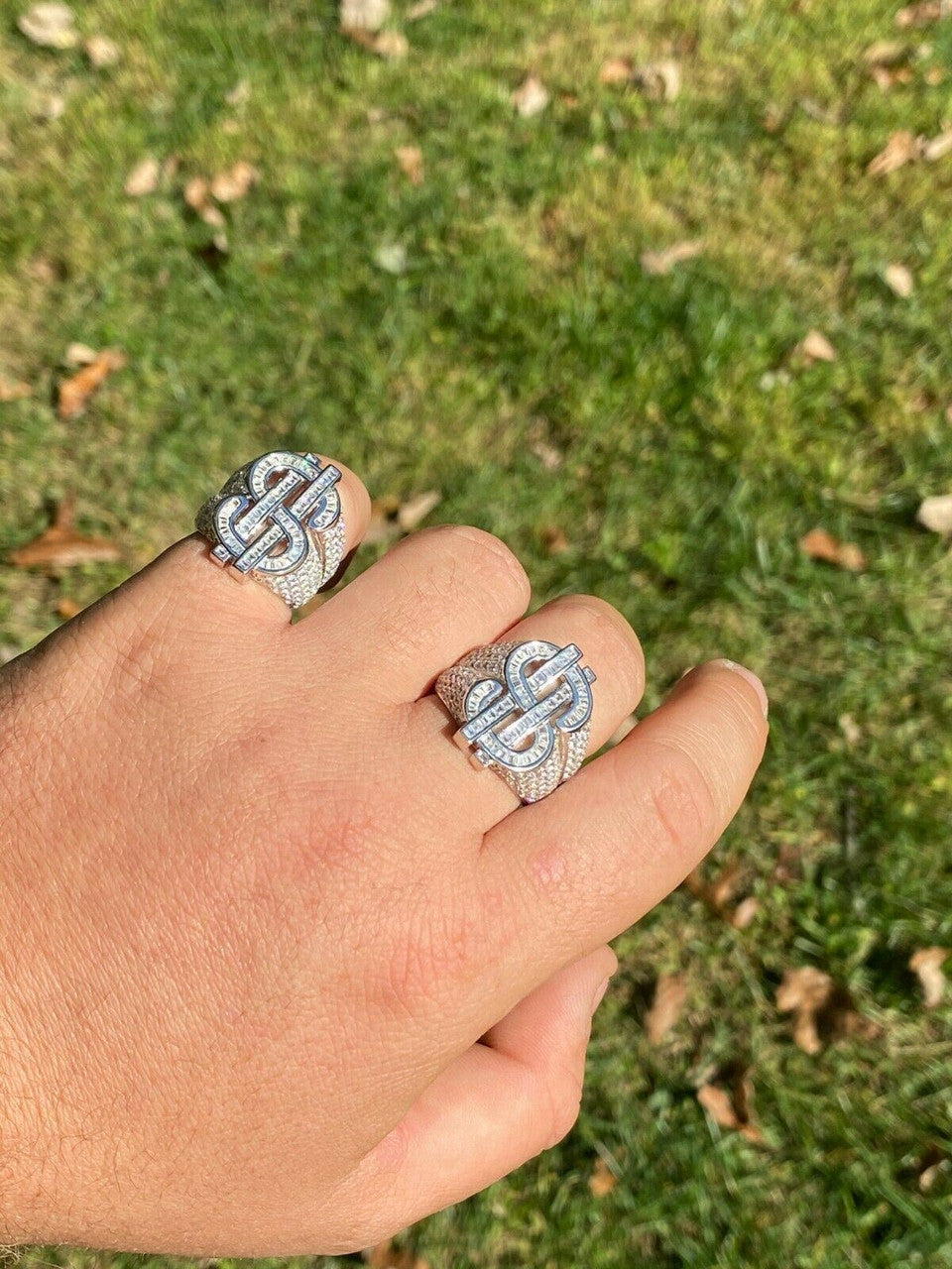 HarlemBling Real Solid 925 Sterling Silver Mens Hip Hop Dollar Sign dollar Iced Pimped Out Ring