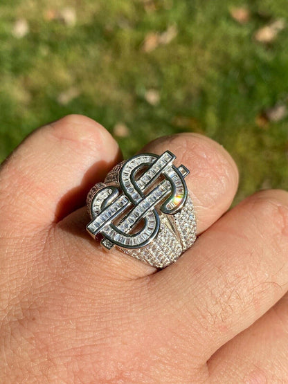 HarlemBling Real Solid 925 Sterling Silver Mens Hip Hop Dollar Sign dollar Iced Pimped Out Ring