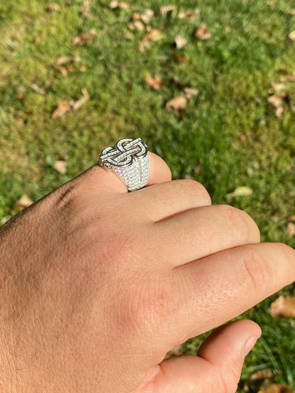 HarlemBling Real Solid 925 Sterling Silver Mens Hip Hop Dollar Sign dollar Iced Pimped Out Ring