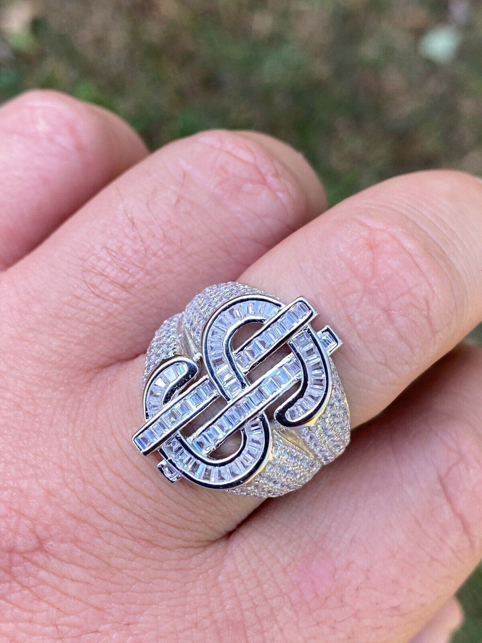 HarlemBling Real Solid 925 Sterling Silver Mens Hip Hop Dollar Sign dollar Iced Pimped Out Ring
