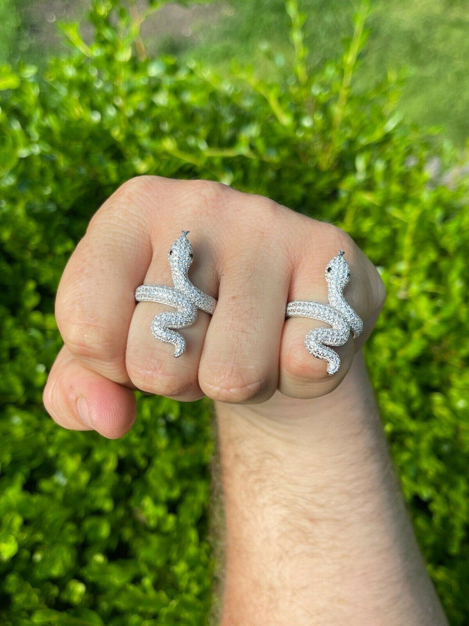 HarlemBling Real Solid 925 Sterling Silver Mens Ladies Snake Cobra Iced Diamond Ring Hip Hop