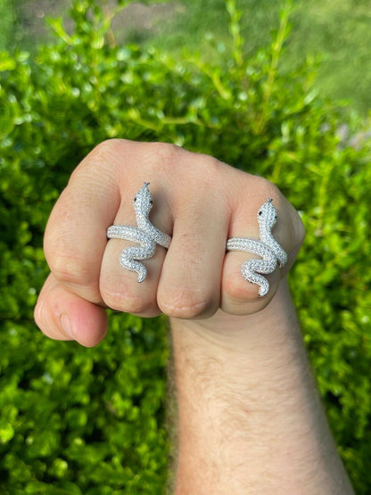HarlemBling Real Solid 925 Sterling Silver Mens Ladies Snake Cobra Iced Diamond Ring Hip Hop