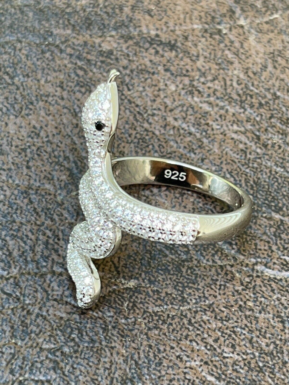 HarlemBling Real Solid 925 Sterling Silver Mens Ladies Snake Cobra Iced Diamond Ring Hip Hop