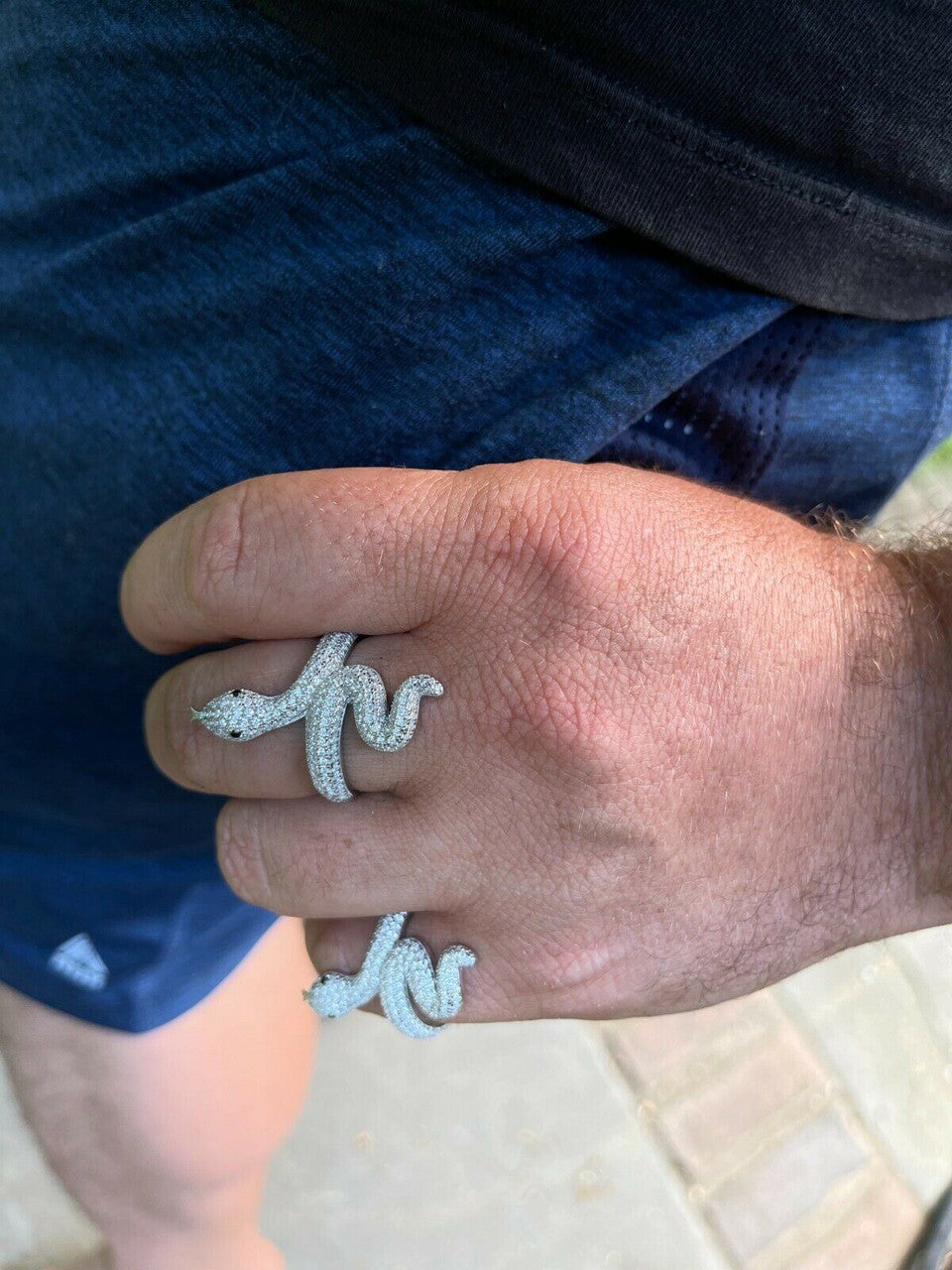 HarlemBling Real Solid 925 Sterling Silver Mens Ladies Snake Cobra Iced Diamond Ring Hip Hop