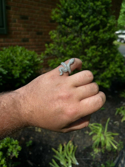 HarlemBling Real Solid 925 Sterling Silver Mens Ladies Snake Cobra Iced Diamond Ring Hip Hop