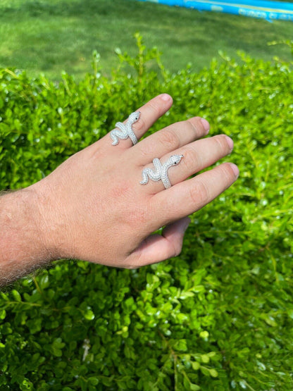 HarlemBling Real Solid 925 Sterling Silver Mens Ladies Snake Cobra Iced Diamond Ring Hip Hop