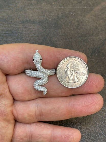 HarlemBling Real Solid 925 Sterling Silver Mens Ladies Snake Cobra Iced Diamond Ring Hip Hop