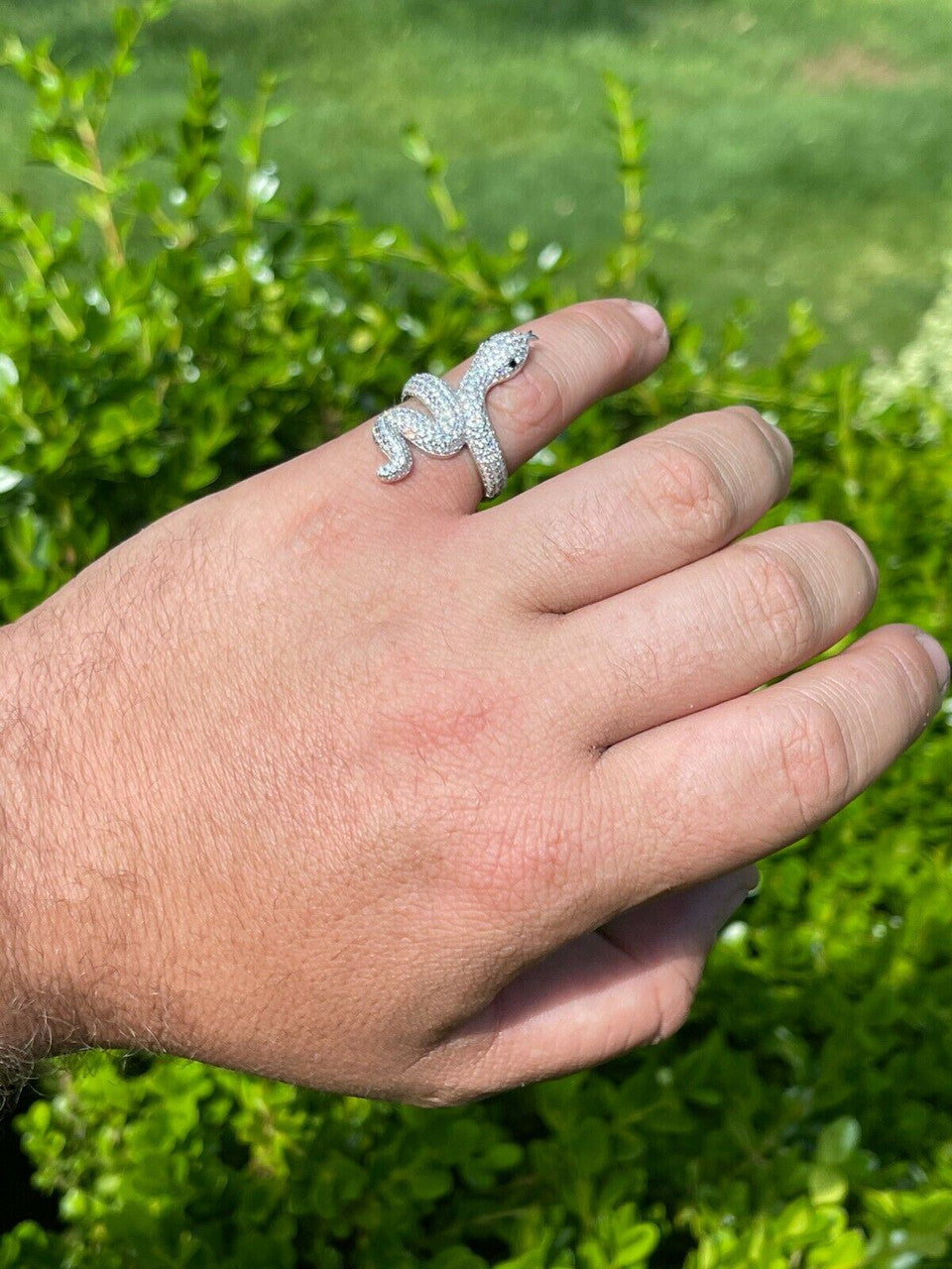 HarlemBling Real Solid 925 Sterling Silver Mens Ladies Snake Cobra Iced Diamond Ring Hip Hop