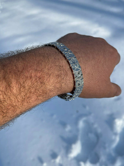 HarlemBling Real Solid 925 Sterling Silver Mens Nugget Bracelet Heavy Hip Hop 8mm 12mm 16mm