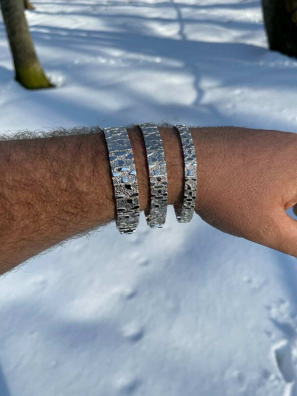 HarlemBling Real Solid 925 Sterling Silver Mens Nugget Bracelet Heavy Hip Hop 8mm 12mm 16mm