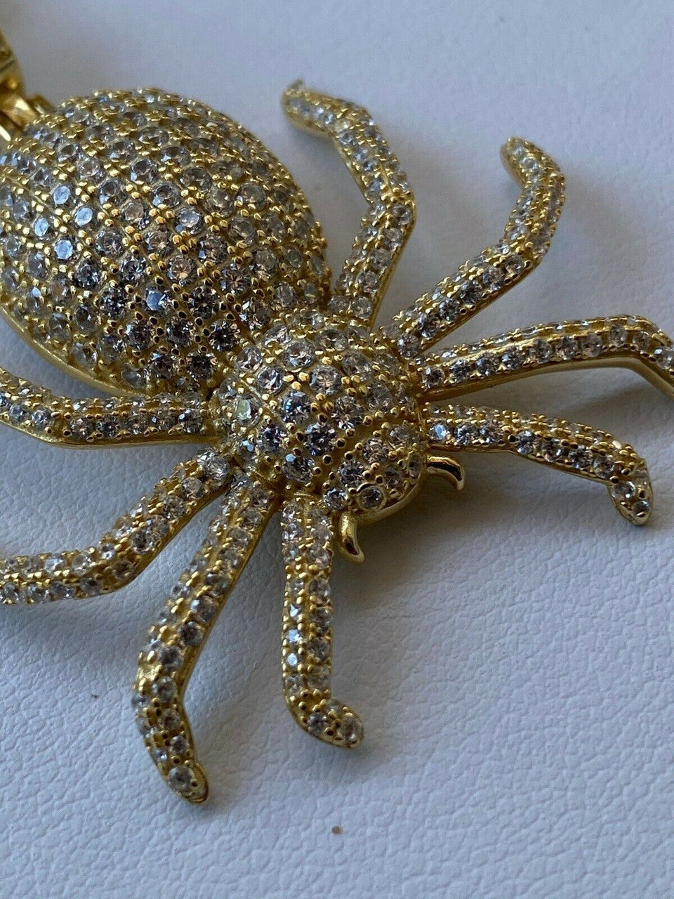 HarlemBling REAL Solid 925 Sterling Silver Spider Pendant Necklace Iced Gold HipHop Big 1.5
