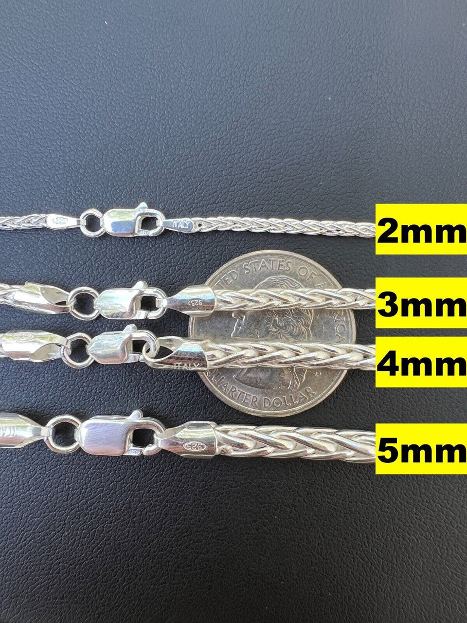 HarlemBling Real Solid 925 Sterling Silver Spiga Rope Wheat Chain Necklace 2-5mm 16-30