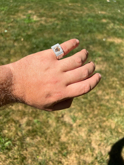 HarlemBling Real Solid 925 Sterling Silver W 14k Rose Gold Iced Out Crown Diamond Pinky Ring Hip Hop