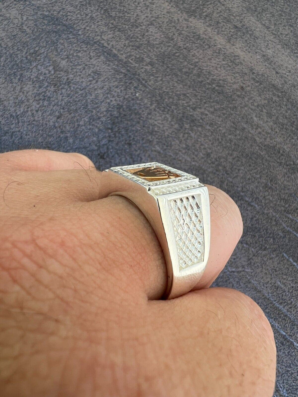 HarlemBling Real Solid 925 Sterling Silver W 14k Rose Gold Iced Out Crown Diamond Pinky Ring Hip Hop