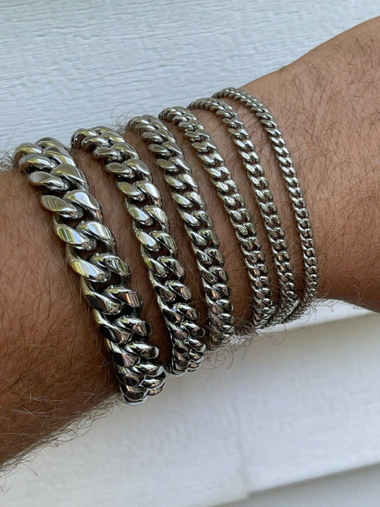 HarlemBling Real Solid Miami Cuban Link Chain Necklace Or Bracelet Box Clasp Stainless Steel