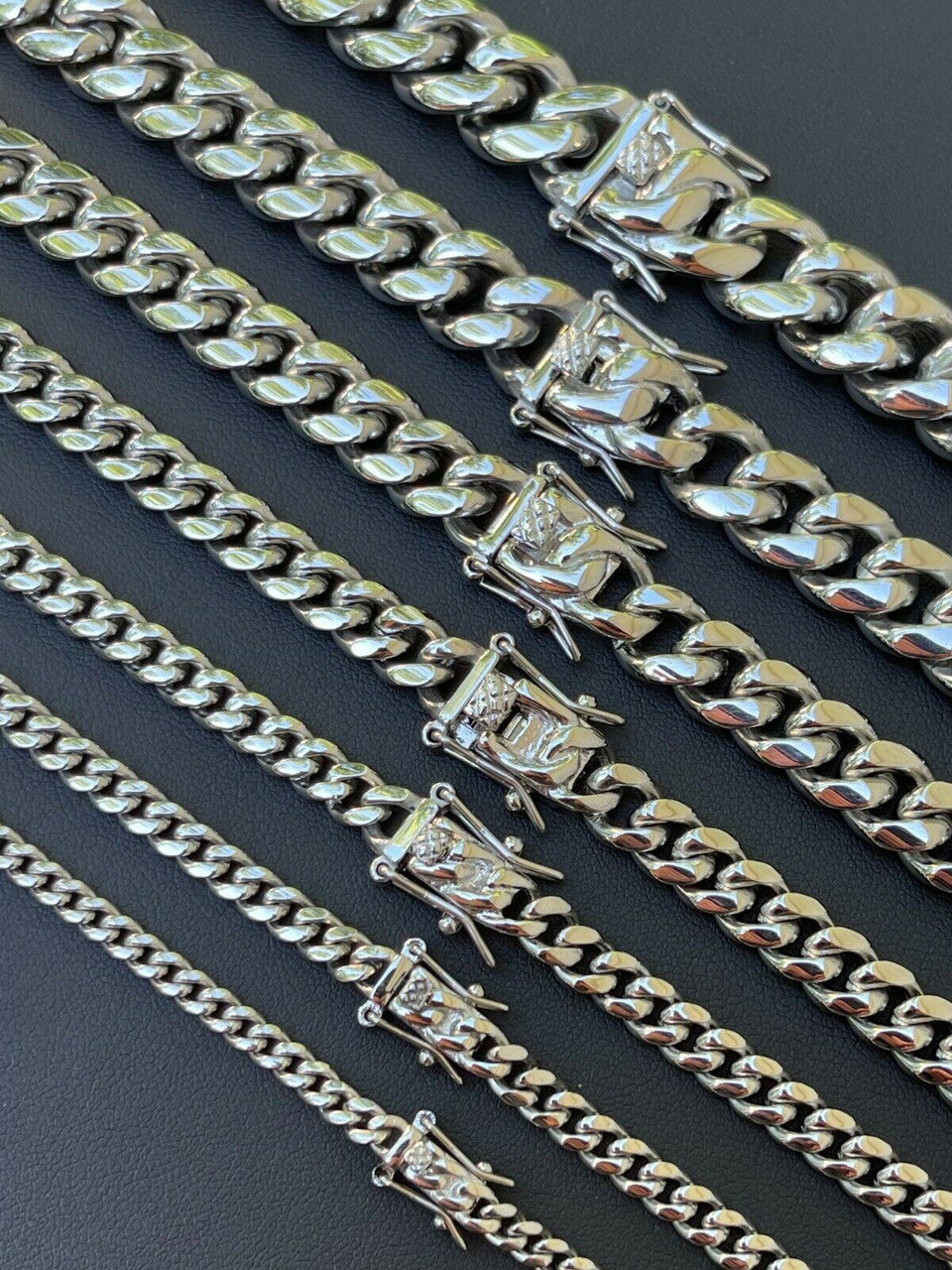 HarlemBling Real Solid Miami Cuban Link Chain Necklace Or Bracelet Box Clasp Stainless Steel