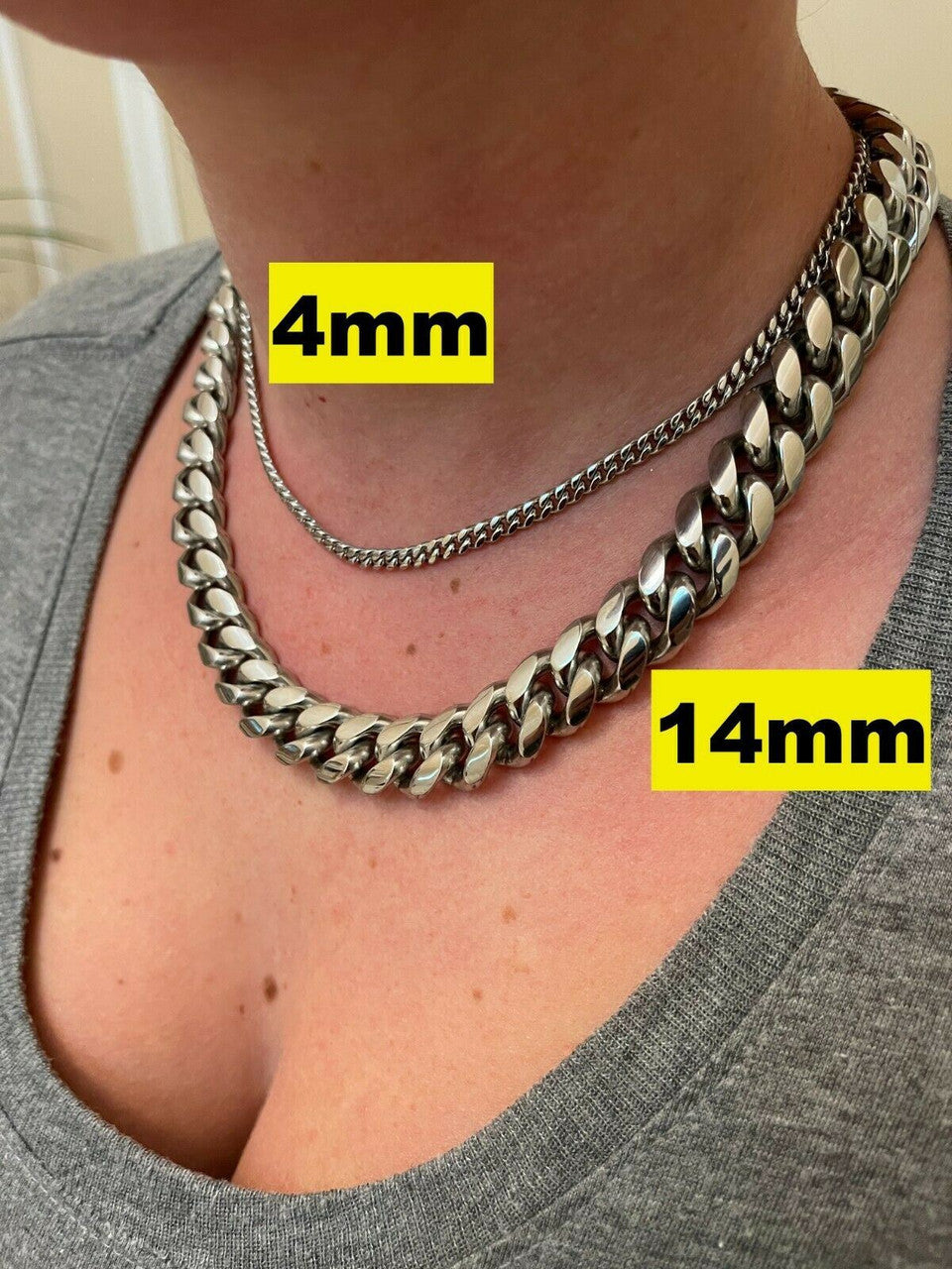 HarlemBling Real Solid Miami Cuban Link Chain Necklace Or Bracelet Box Clasp Stainless Steel