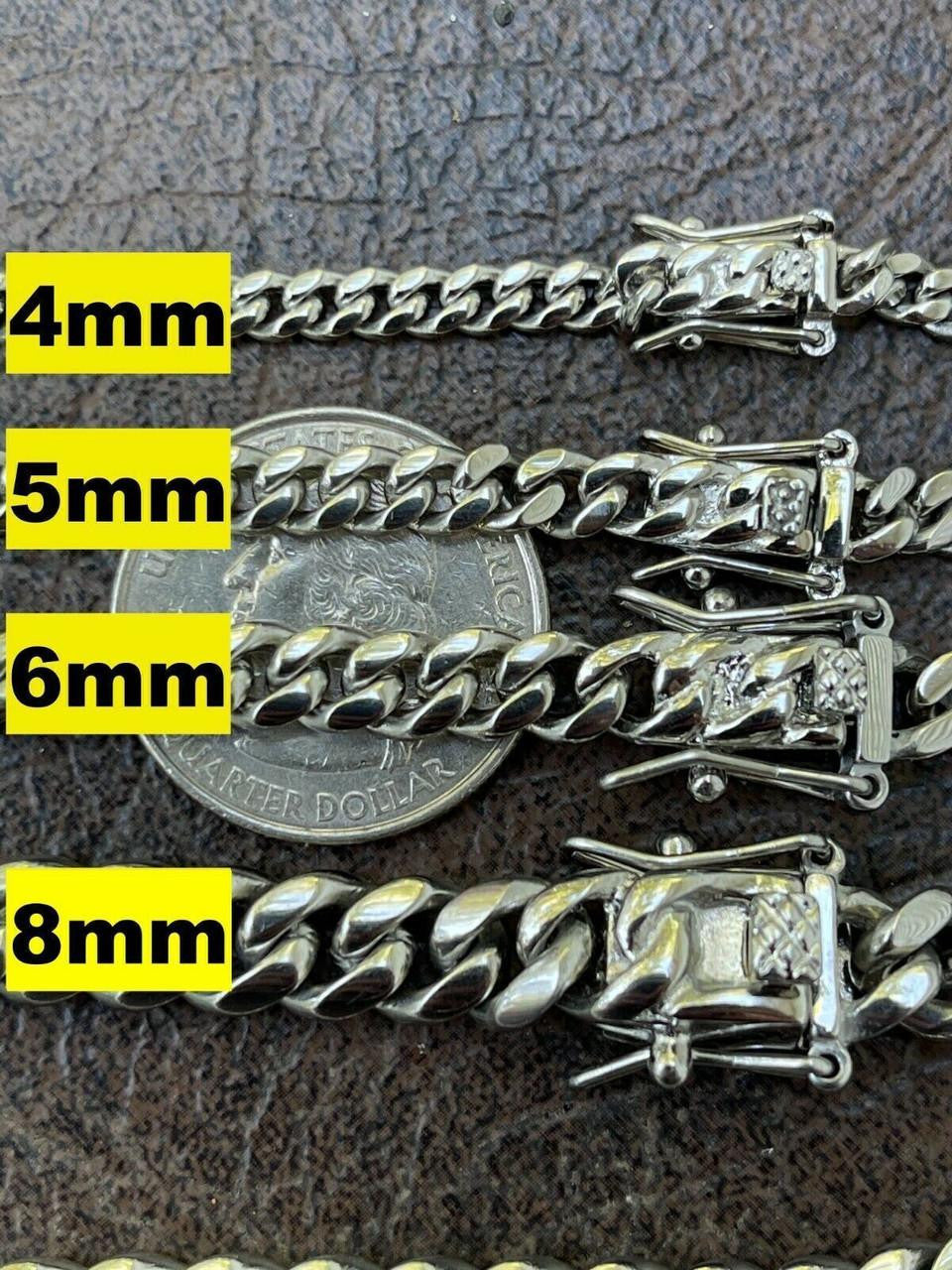 HarlemBling Real Solid Stainless Steel Miami Cuban Link Chain Necklace Box Clasp 4-18mm