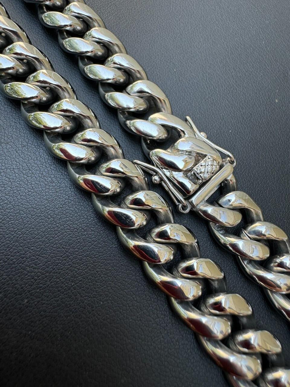 HarlemBling Real Solid Stainless Steel Miami Cuban Link Chain Necklace Box Clasp 4-18mm