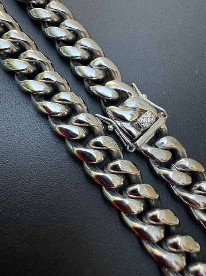HarlemBling Real Solid Stainless Steel Miami Cuban Link Chain Necklace Box Clasp 4-18mm