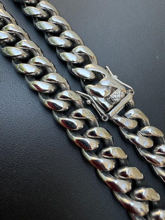 HarlemBling Real Solid Stainless Steel Miami Cuban Link Chain Necklace Box Clasp 4-18mm