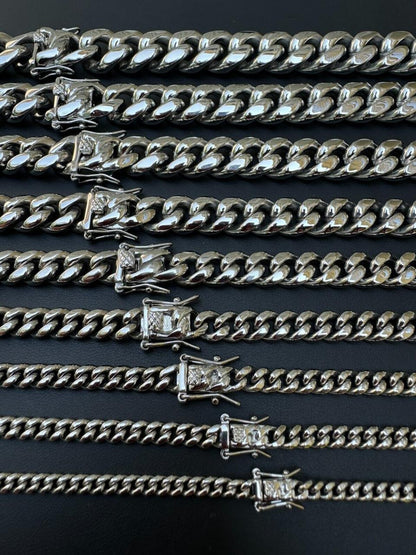 HarlemBling Real Solid Stainless Steel Miami Cuban Link Chain Necklace Box Clasp 4-18mm