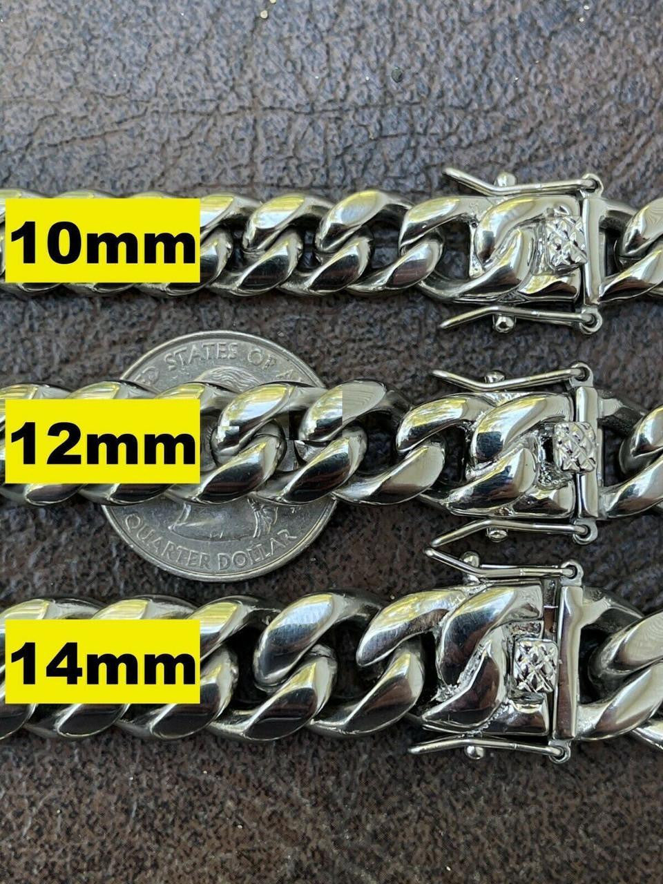 HarlemBling Real Solid Stainless Steel Miami Cuban Link Chain Necklace Box Clasp 4-18mm